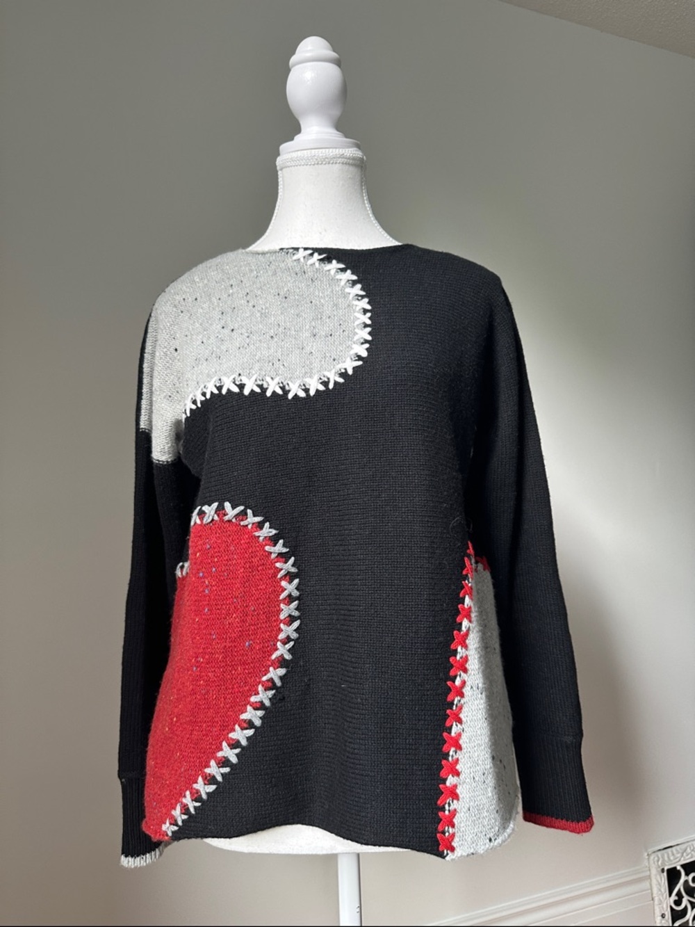 ZAKET & PLOVER Wool Cotton Blend Patchwork‎ Boho Artsy Stitched Sweater XS